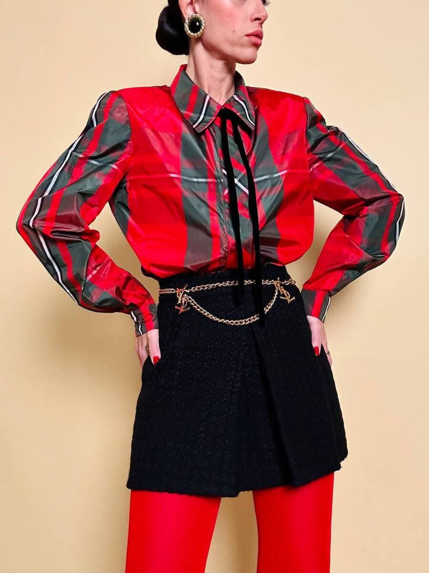Camicia in taffetà di seta fantasia tartan 