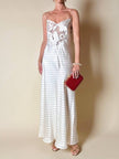 Slip dress in seta avorio a pois neri con corpetto lavorato “La Perla”