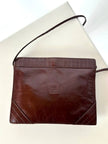 Borsa bandoulière vintage Fendi in pelle marrone mogano con logo a rilievo