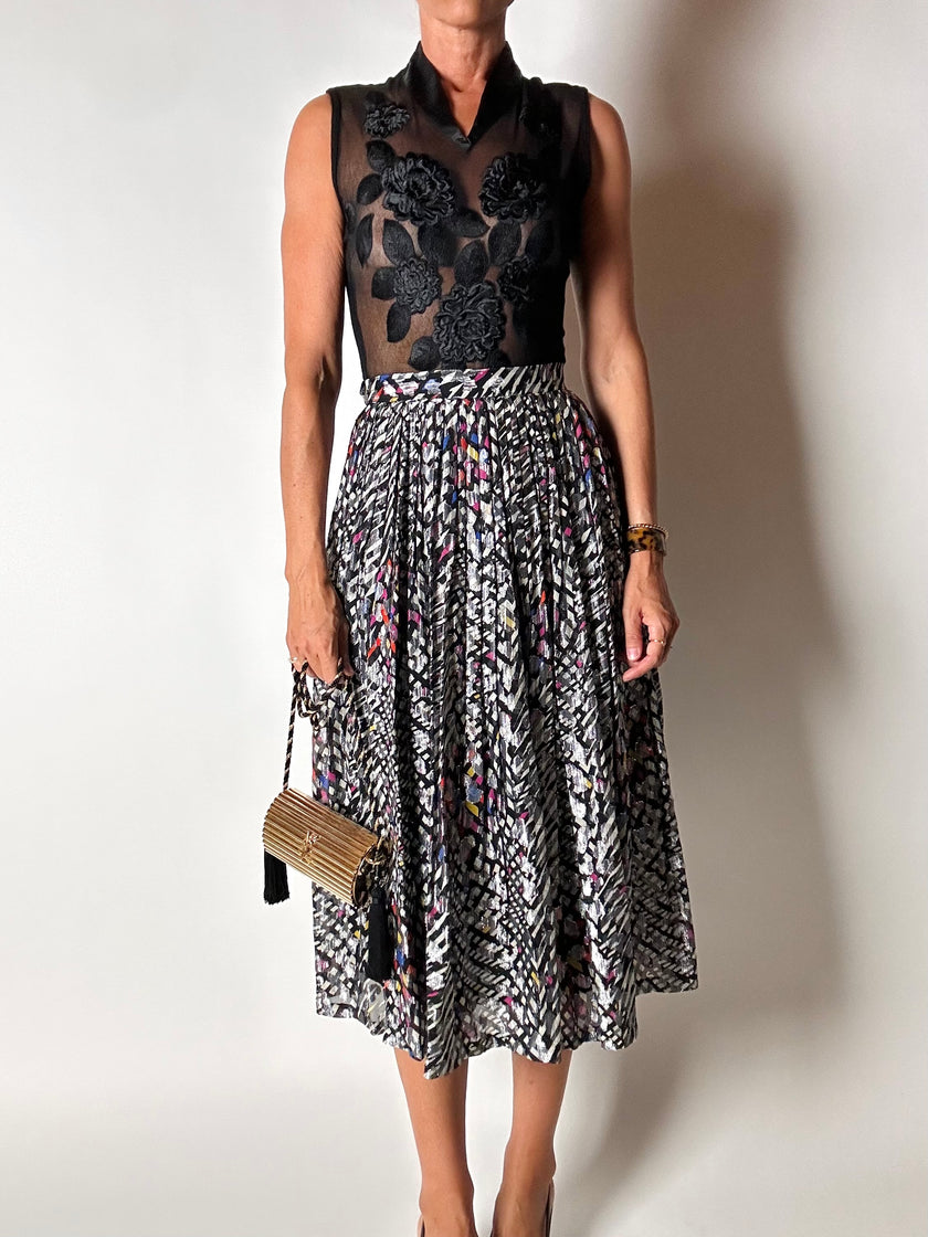 Gonna vintage in seta jacquard operata con lamé  argento – Tessuto Gianni Versace