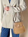 Borsa Yves Saint Laurent in tessuto plastificato millerighe color cammello con riporti in pelle argilla