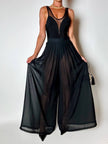 Schwarze Palazzo-Hose mit hoher Taille aus Voile
