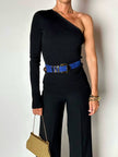 Cintura vintage Givenchy in nabuk blu cobalto con fibbia sagomata e passanti oro