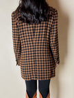 Blazer vintage Laurèl doppiopetto in lana bouclé pied-de-poule con riporti in velluto nero
