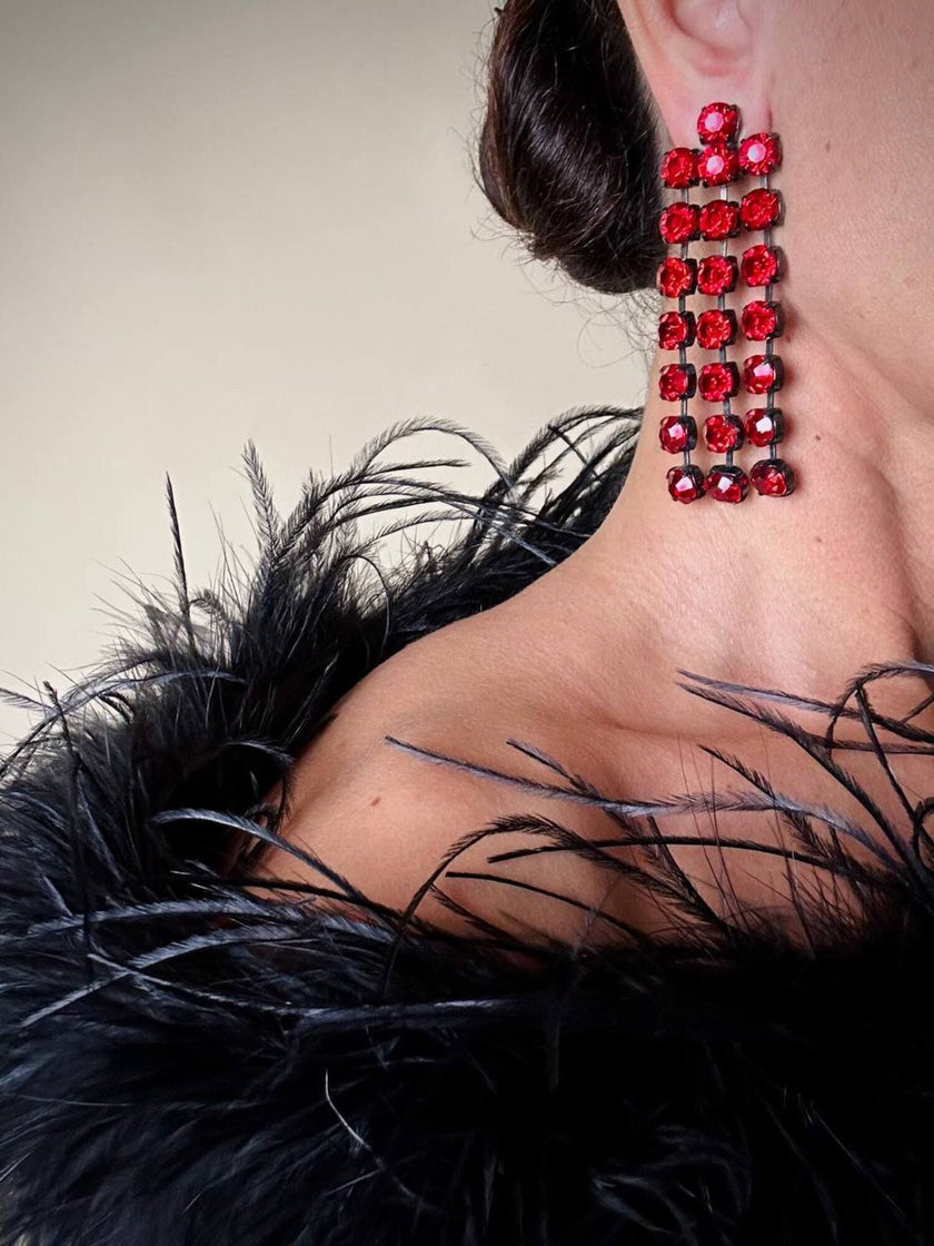 Maxi clip a fanges in cristalli rosso rubino