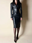 Blazer cropped Gianni Versace vintage in pelle nera con bottoni medusa