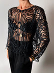 Giacca vintage in seta nera con ricami soutache e alamari