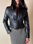 Schwarze Lederjacke in Ton-in-Ton-Patchwork-Verarbeitung „Ilaria F.“