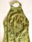 Abito vintage sartoriale con scollo all’americana in seta jacquard verde acido fantasia floreale
