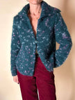 Cardigan in lana bouclé verde bottiglia con lavorazione bottonata multicolor
