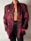 Giacca vintage in tessuto jacquard bordeaux con draghi cinesi e alamari