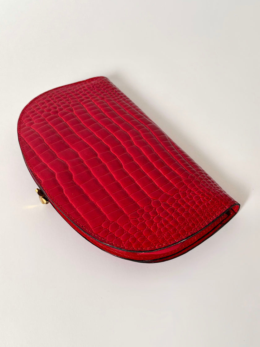 Borsa vintage in vernice rossa stampa coccodrillo con tracolla a catena dorata