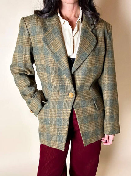 Blazer Yves Saint Laurent in lana fantasia Principe di Galles verde e ocra