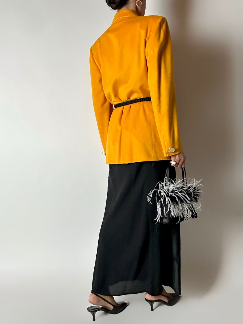 Blazer vintage Genny in cashmere giallo becco d’oca con bottoni gioiello dorati