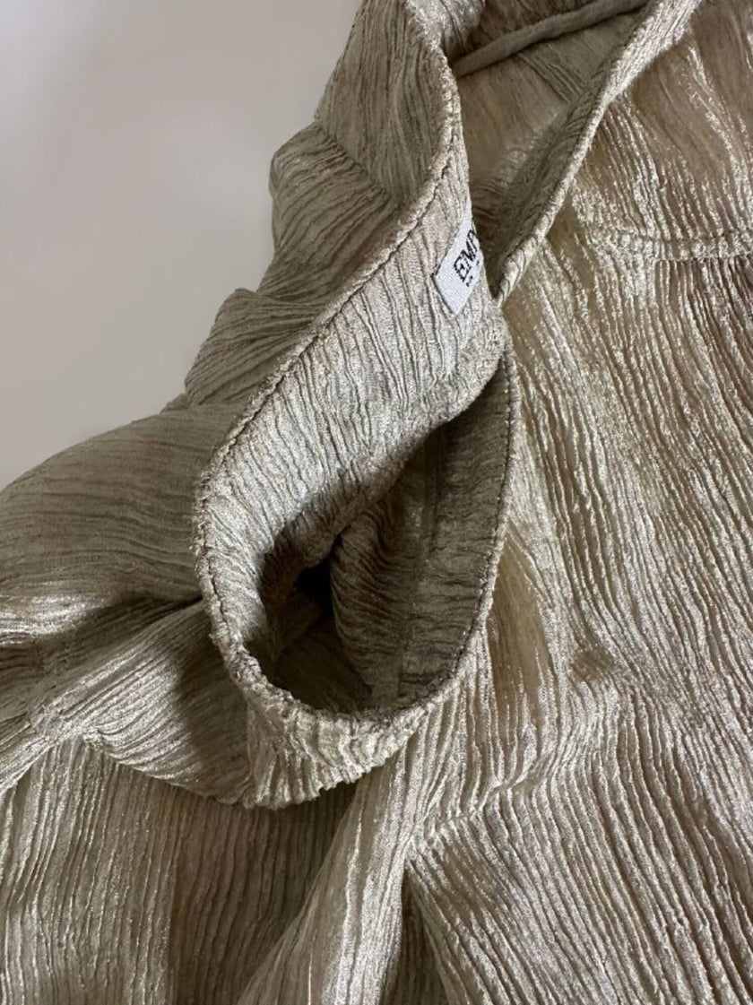 Pantalone a palazzo vintage Emporio Armani in seta goffrata champagne operata con filo metallico