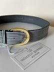 Vintage Valentino Garavani black and white striped belt with metal and resin hardware
