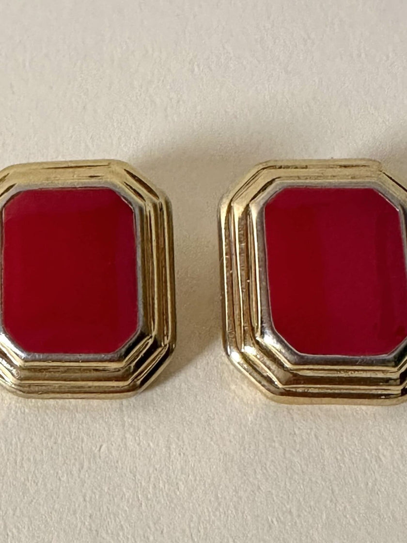 Clip ottagonali in metallo oro e smalto rosso