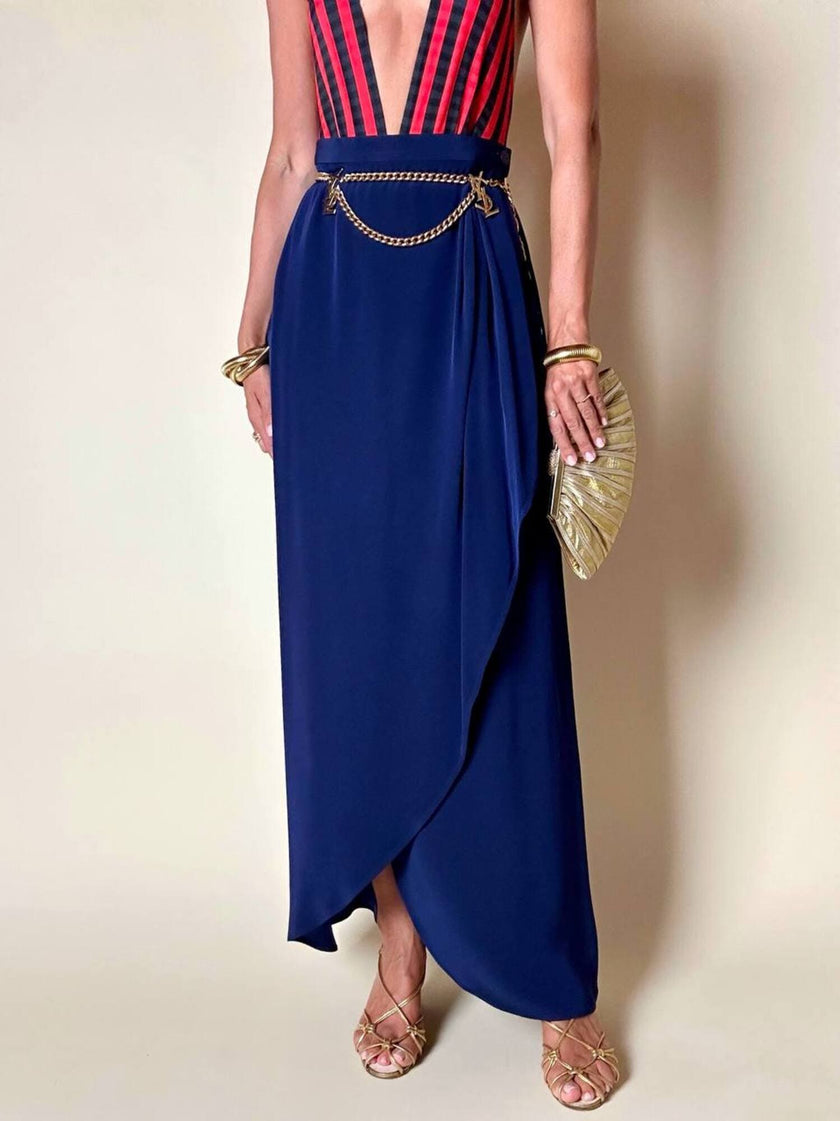 Gonna Yves Saint Laurent modello lungo a portafoglio blu oltremare