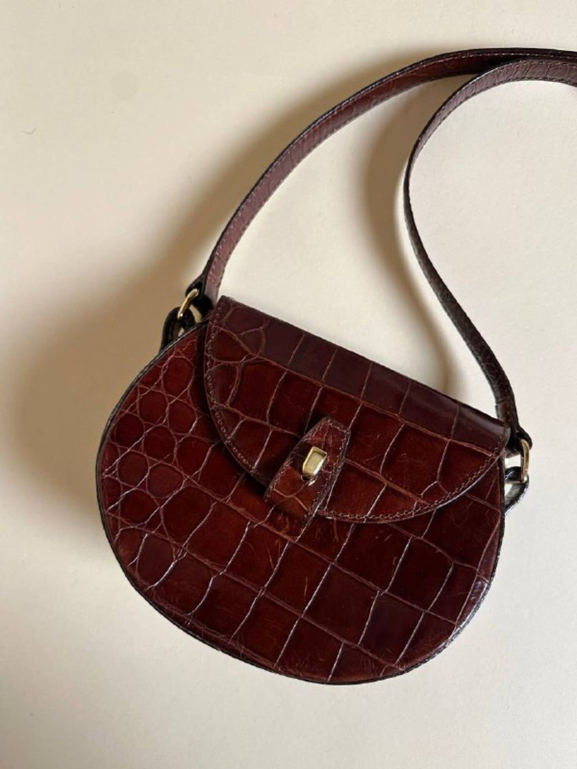 Bandoulière in pelle stampa coccodrillo color cognac “Andrea Mabiani”