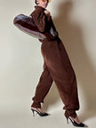 Combinaison vintage Complice en velours côtelé marron avec détails en cuir