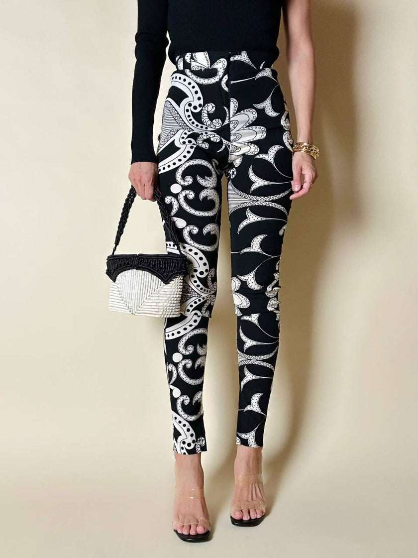 Leggings vintage Gianni Versace fantasia Silver Baroque bianca e nera