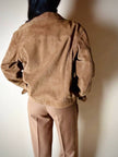 Giacca trucker in pelle scamosciata tabacco con bottoni effetto berlebeck