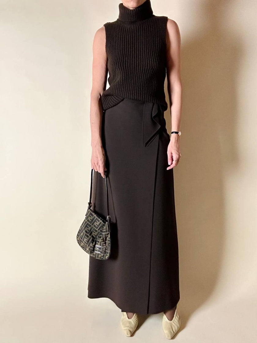 Gilet dolcevita Stefanel vintage in lana marrone a coste