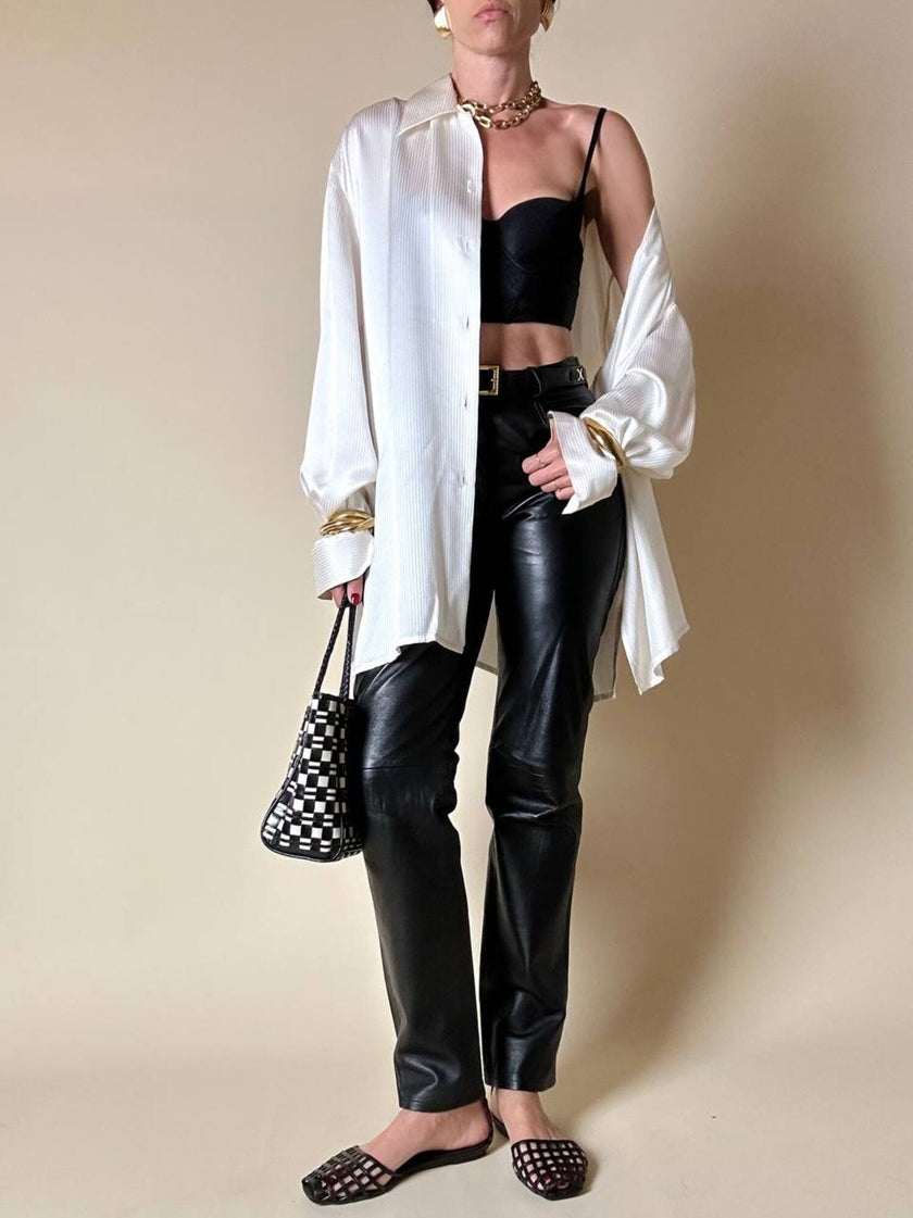 Pantalone a cinque tasche in pelle nera “Carla Falleri”