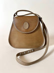 Borsa Yves Saint Laurent in tessuto plastificato millerighe color cammello con riporti in pelle argilla