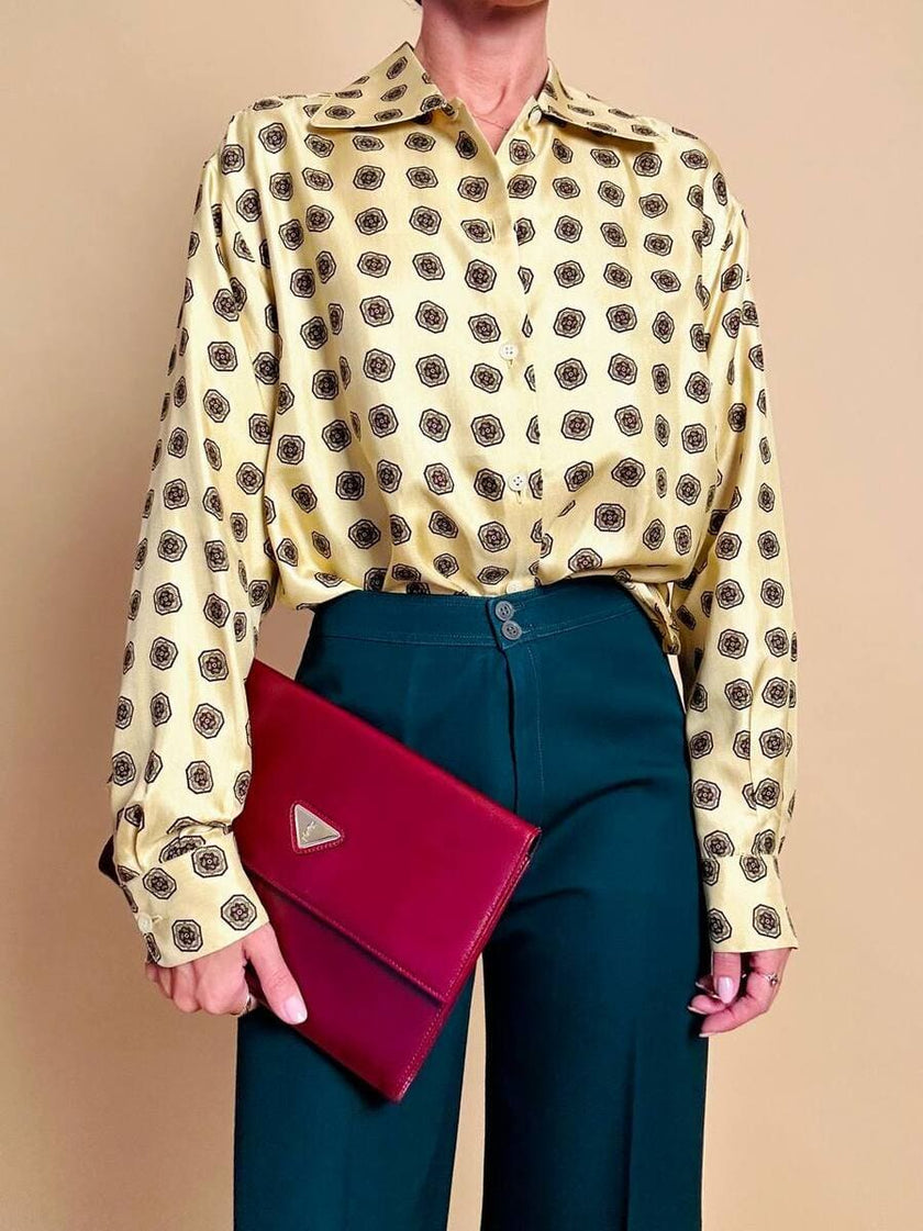 Pantalone a palazzo in gabardine di lana verde bottiglia
