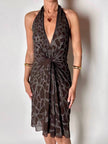 Abito vintage Roberto Cavalli in crêpe di seta marrone con ricamo in paillettes bronzo