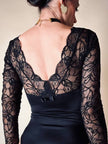 Body a manica lunga con scollo a cuore in lycra e pizzo nero “Faber”