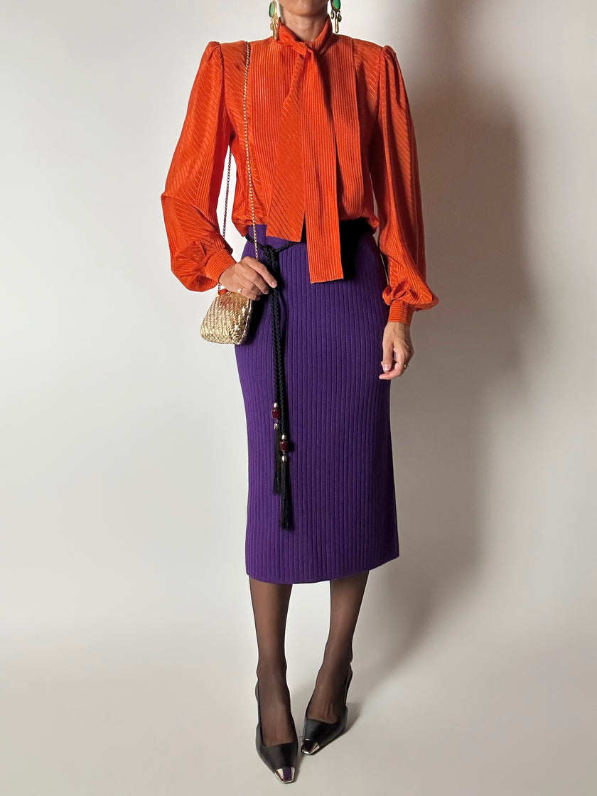 Camicia vintage Scherrer Boutique con nastro al collo in seta jacquard zucca