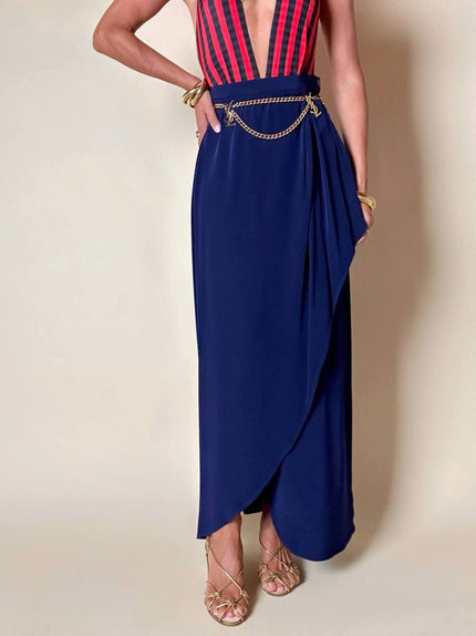 Gonna Yves Saint Laurent modello lungo a portafoglio blu oltremare