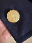 Blazer vintage Yves Saint Laurent en laine rasée bleu nuit avec boutons dorés logotés