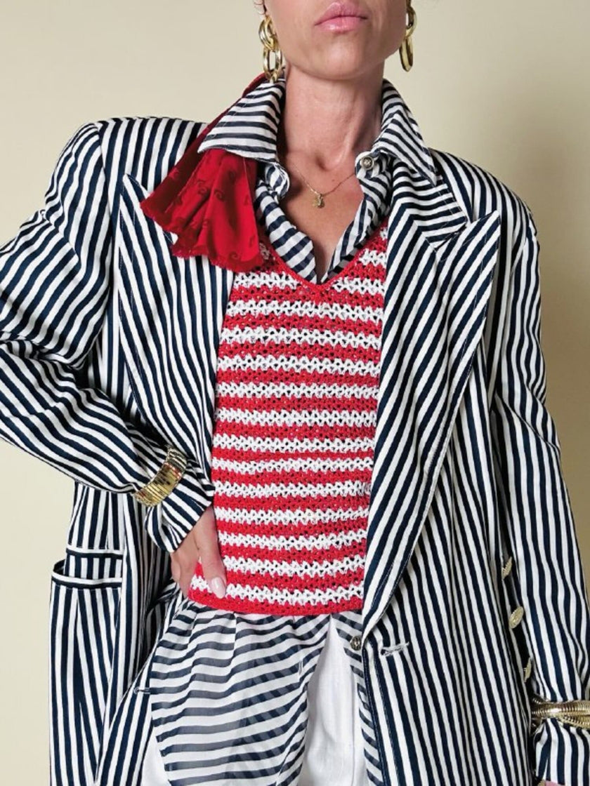 Blazer doppiopetto a righe bianche e blu “Mondí”