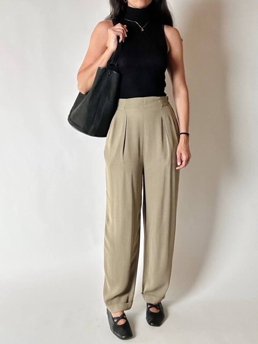 Vintage high-waisted Emporio Armani trousers in khaki Fil-à-Fil fabric