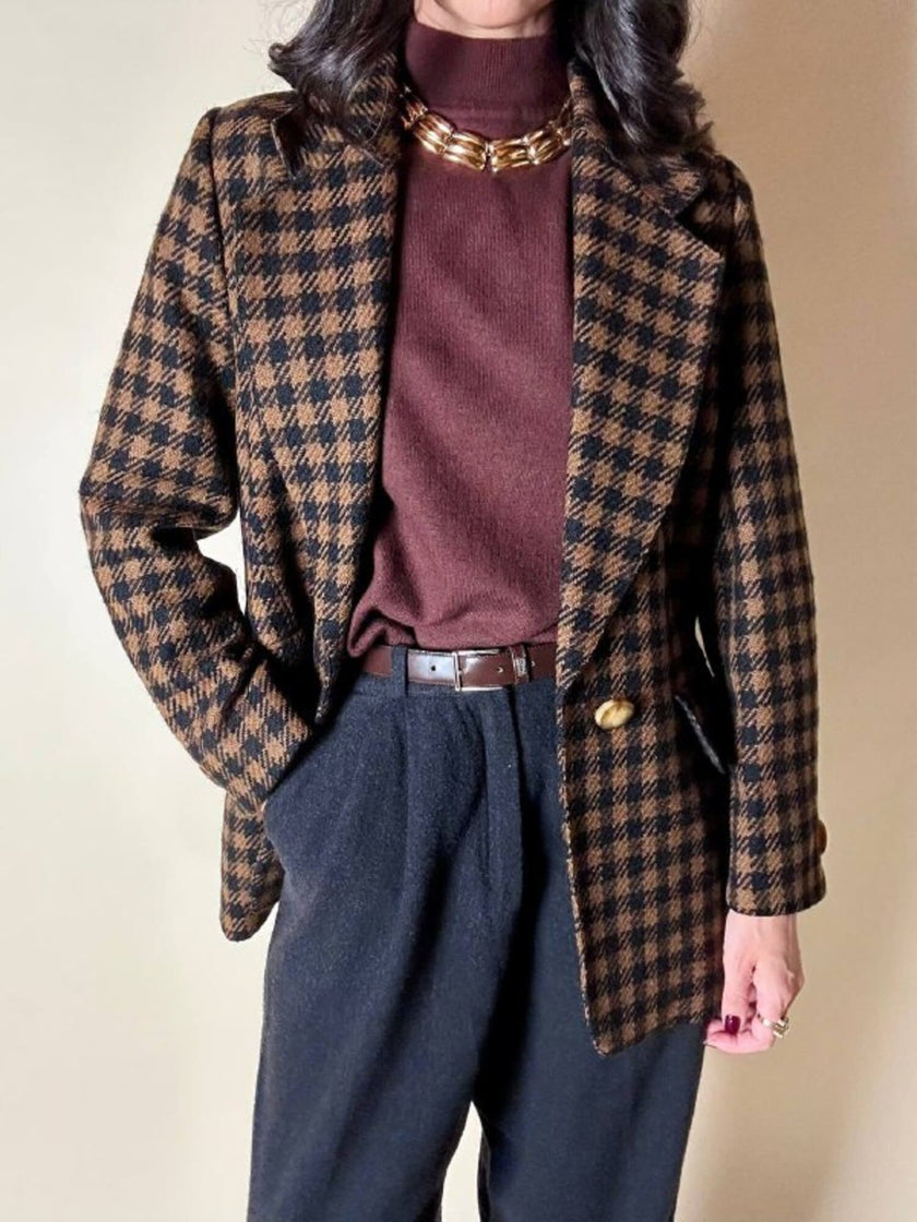 Blazer Guy Laroche in lana fantasia pied de poule ruggine e nero