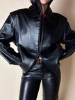 Giacca vintage in pelle nera con zip Michael Hoban North Beach Leather