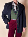 Blazer in lana e cachemire blu notte con bottoni gioiello dorati con testa di medusa