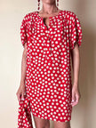 Mini abito rosso in seta jacquard a pois con fusciacca in coordinato “Fendi”