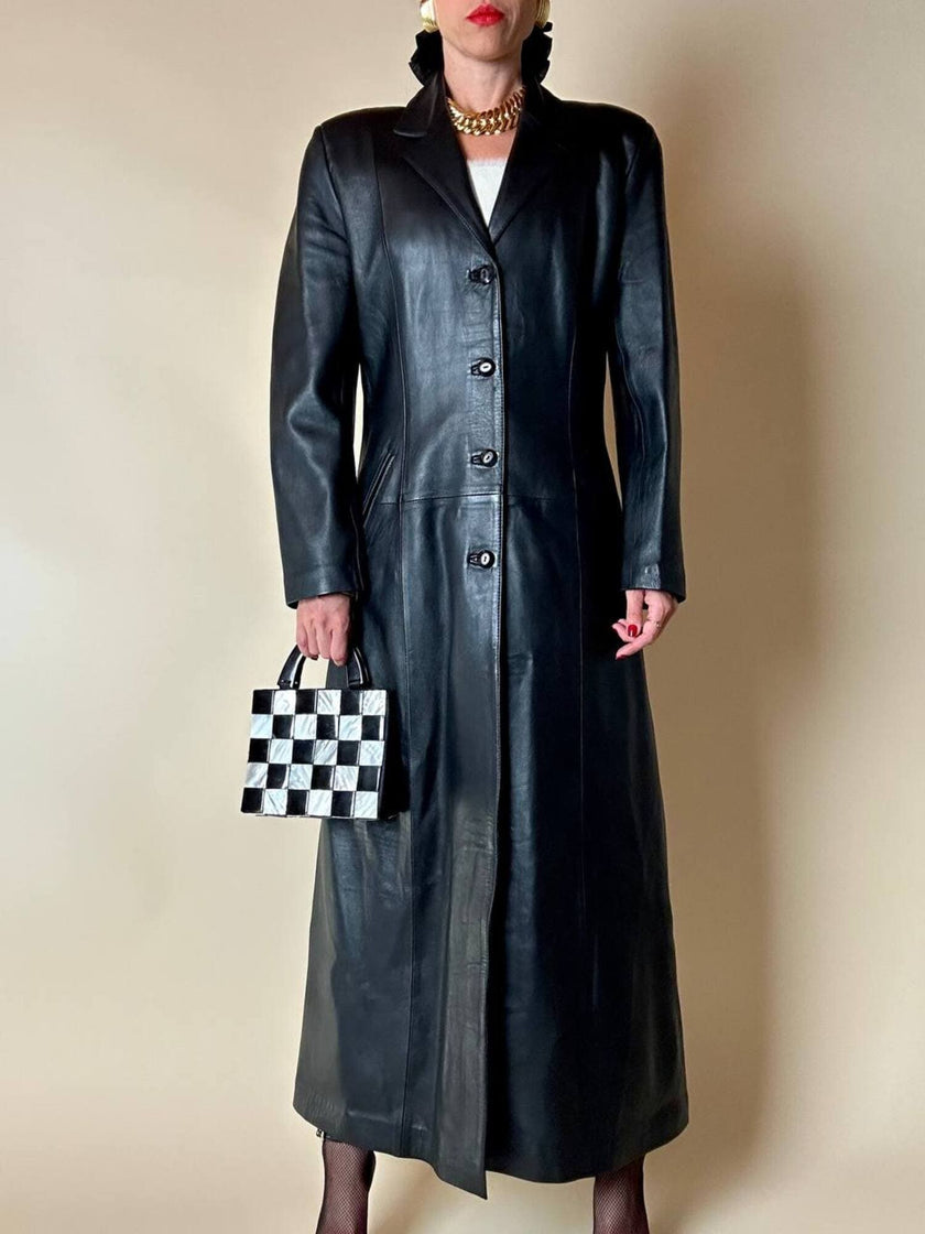 Cappotto lungo in pelle nera