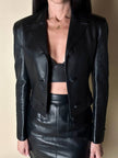 Blazer cropped Gianni Versace vintage in pelle nera con bottoni medusa