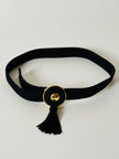 Cintura vintage Nina Ricci Paris in passamaneria elastica nera con fibbia gioiello e nappa couture
