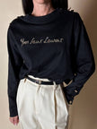 Maglia vintage Yves Saint Laurent in cotone nero con firma ricamata e bottoni dorati