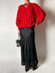 Maglione vintage fatto a mano in lana rossa con maxi trecce a rilievo