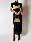 Abito qipao vintage in velluto di seta dévoré con alamari