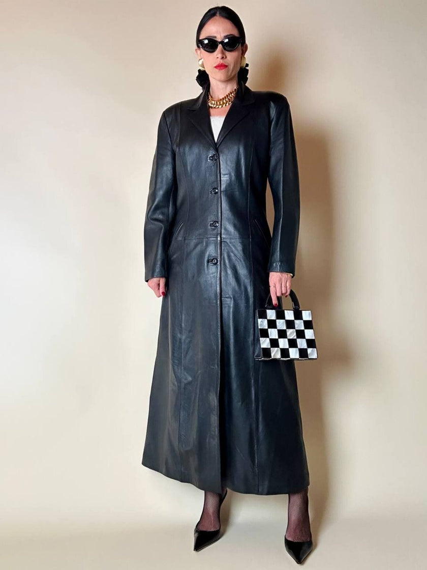 Cappotto lungo in pelle nera