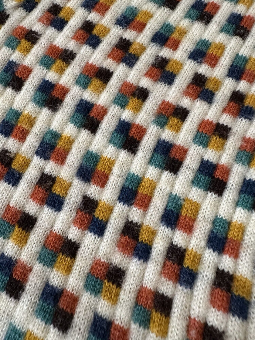 Vintage Missoni-Weste aus strukturierter Wolle in Cremeweiß mit buntem Muster
