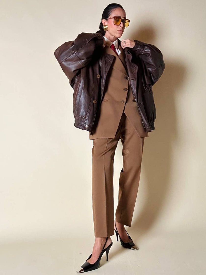 Bomber aviator in pelle color cioccolato “Laps”
